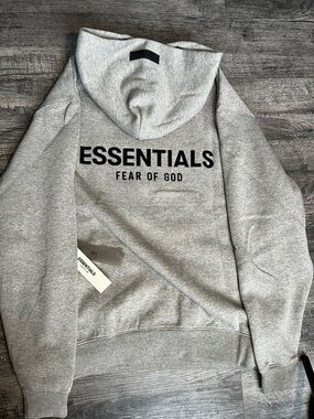 Fear of God Essentials Gray Back-Logo Pullover Hoodie